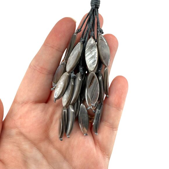 J. Jill Shell Necklace Abalone Sculpted Pendant Tassel Braided Adjustable 30" - Picture 5 of 9